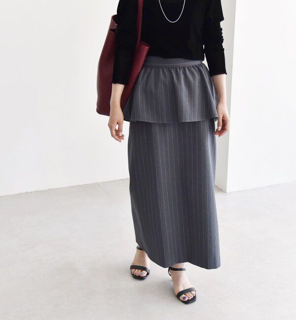 quaranciel「quaranciel:〈洗濯機可能〉ペプラム ベルト付 ストライプ Iライン スカート」|スカート|