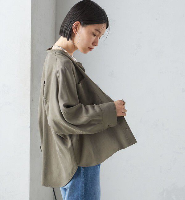 SHIPS for women「〈手洗い可能〉バンドカラー ショート 羽織り シャツ」|シャツ・ブラウス|