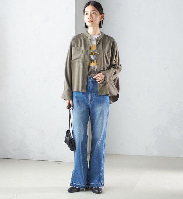 SHIPS for women「〈手洗い可能〉バンドカラー ショート 羽織り シャツ」|シャツ・ブラウス|