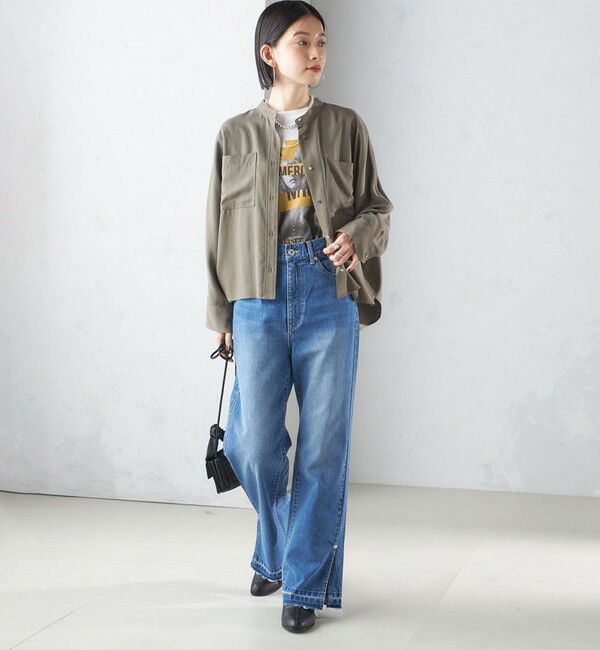 SHIPS for women「〈手洗い可能〉バンドカラー ショート 羽織り シャツ」|シャツ・ブラウス|