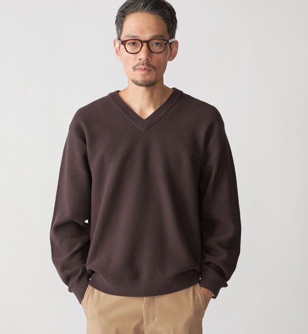 SHIPS「SHIPS:〈洗濯機可能〉SOLOTEX(R) コットン ピケ Vネック ニット」|ニット・セーター|