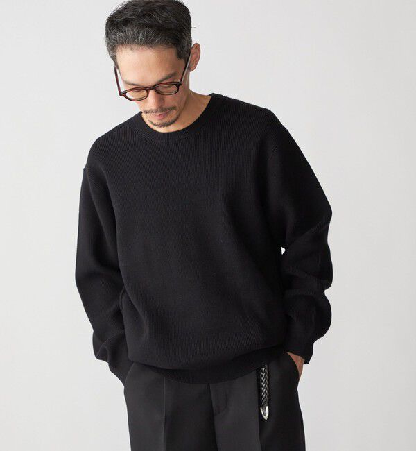 SHIPS「SHIPS:〈洗濯機可能〉SOLOTEX(R) 12ゲージ コットン 畦編み クルーネック ニット」|ニット・セーター|