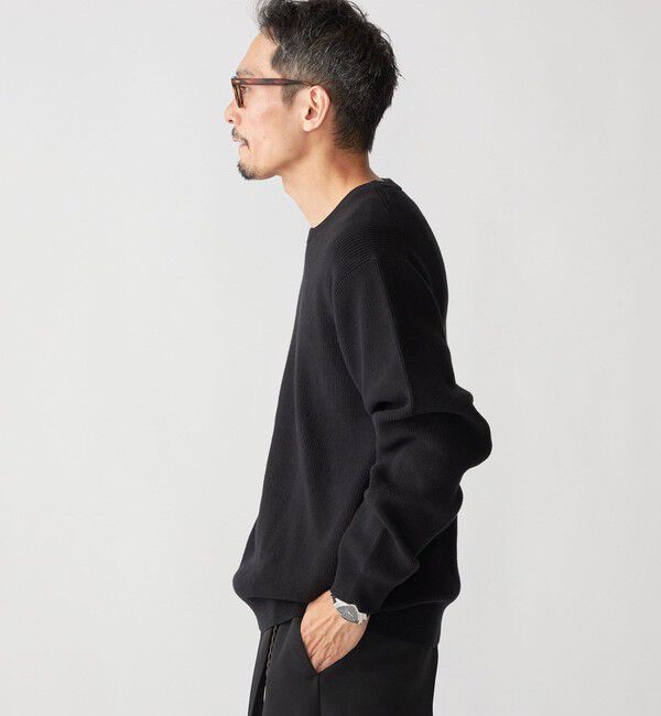 SHIPS「SHIPS:〈洗濯機可能〉SOLOTEX(R) 12ゲージ コットン 畦編み クルーネック ニット」|ニット・セーター|