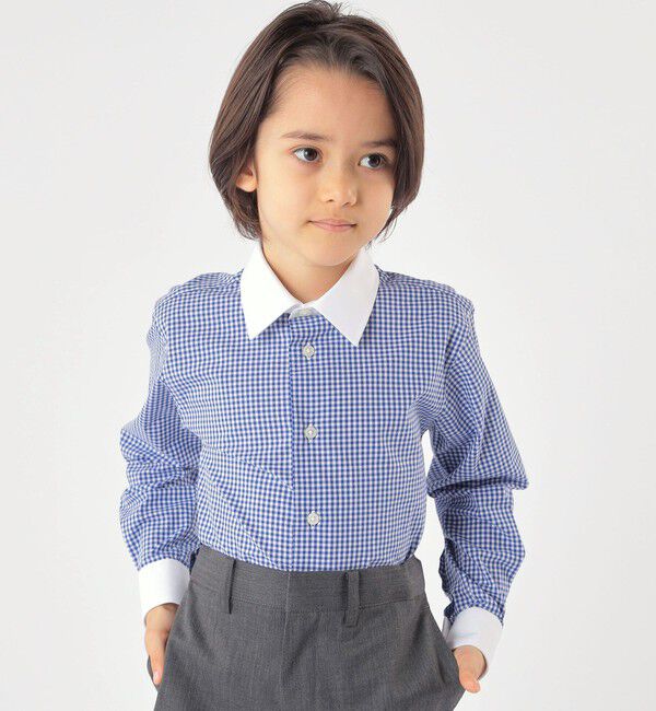 SHIPS KIDS「SHIPS KIDS:100～130cm / ギンガム クレリック レギュラーカラー シャツ」|シャツ・ブラウス|