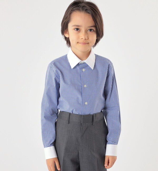 SHIPS KIDS「SHIPS KIDS:100～130cm / ギンガム クレリック レギュラーカラー シャツ」|シャツ・ブラウス|