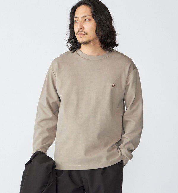 SHIPS「【WEB限定】SHIPS:〈抗菌防臭〉ワンポイントロゴ ハイゲージバーズアイ ダブルフェイス 長袖Tシャツ」|Tシャツ・カットソー|ベージュ
