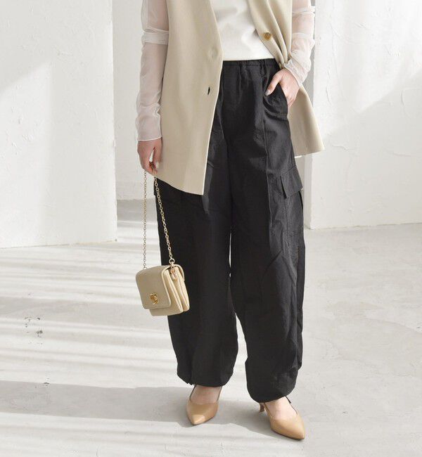 quaranciel「quaranciel:〈洗濯機可能〉ライト カーゴ ナイロン イージー パンツ」|カーゴ|ブラック