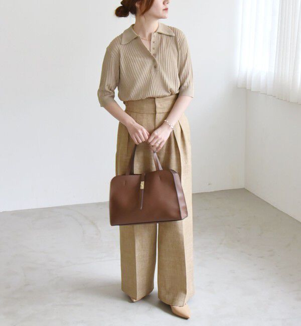 quaranciel「quaranciel:〈手洗い可能〉シアー ラメ ポロ リブ ニット プルオーバー」|ニット・セーター|