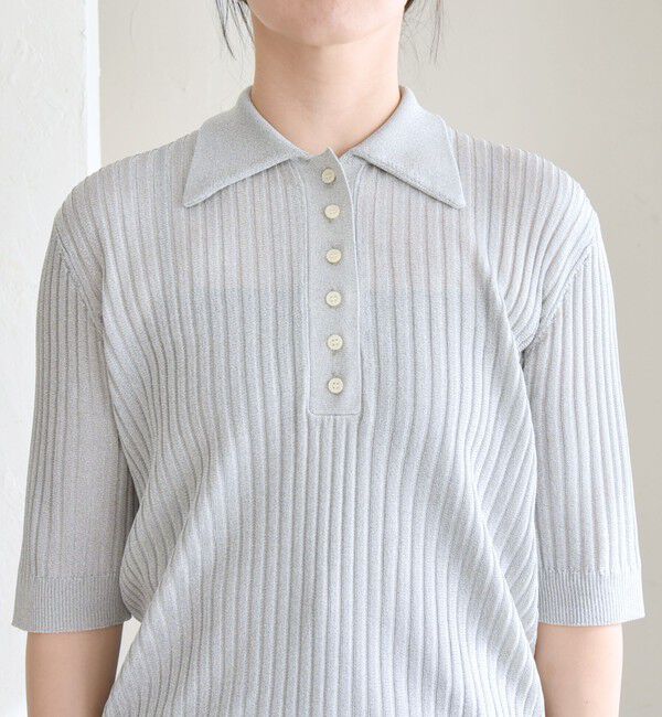 quaranciel「quaranciel:〈手洗い可能〉シアー ラメ ポロ リブ ニット プルオーバー」|ニット・セーター|