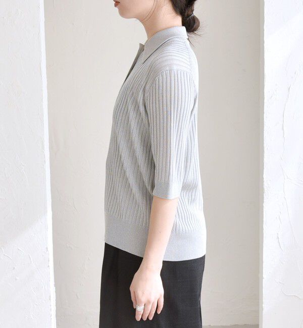 quaranciel「quaranciel:〈手洗い可能〉シアー ラメ ポロ リブ ニット プルオーバー」|ニット・セーター|