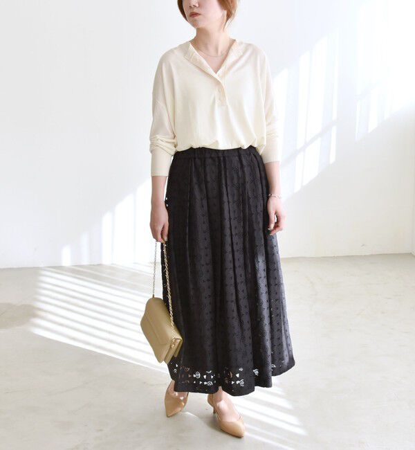 quaranciel「quaranciel:〈手洗い可能〉フラワー レース ランダム タック スカート」|スカート|