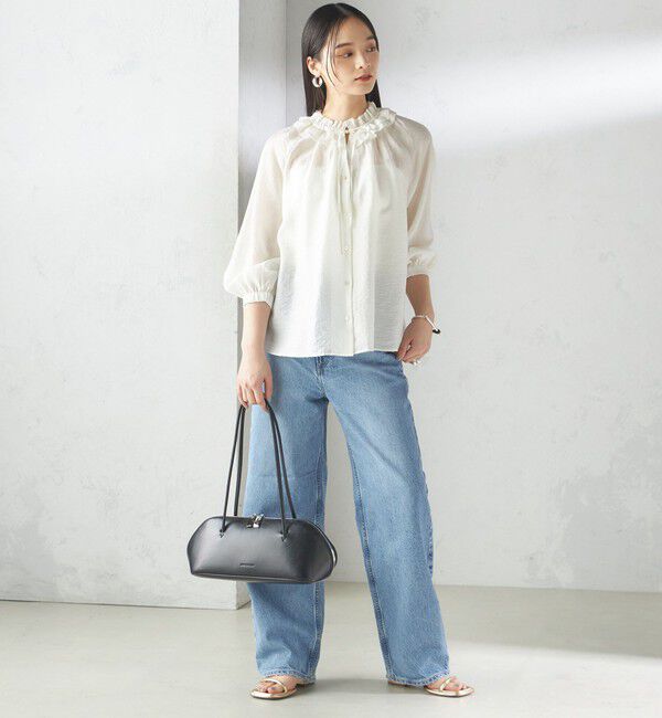 SHIPS for women「〈手洗い可能〉シルク混 シアー フリル ネック ギャザー ブラウス」|シャツ・ブラウス|