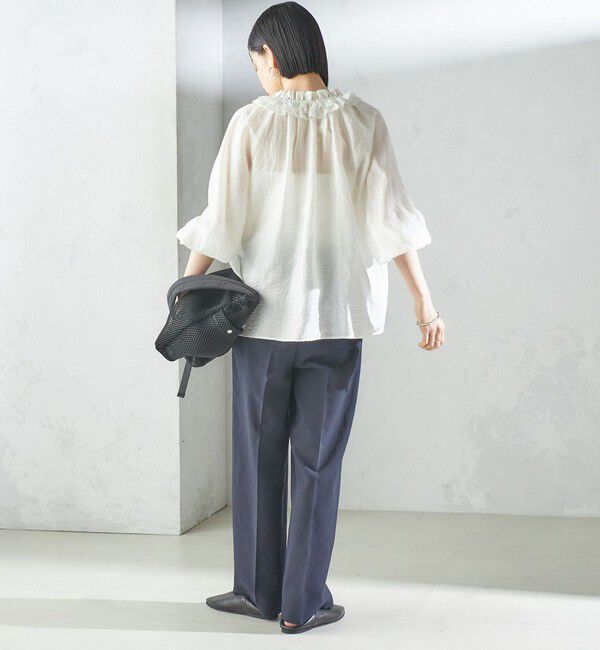 SHIPS for women「〈手洗い可能〉シルク混 シアー フリル ネック ギャザー ブラウス」|シャツ・ブラウス|