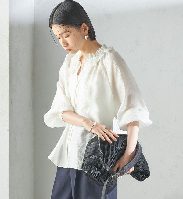 SHIPS for women「〈手洗い可能〉シルク混 シアー フリル ネック ギャザー ブラウス」|シャツ・ブラウス|