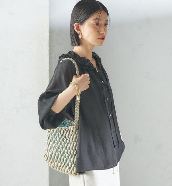 SHIPS for women「〈手洗い可能〉シルク混 シアー フリル ネック ギャザー ブラウス」|シャツ・ブラウス|