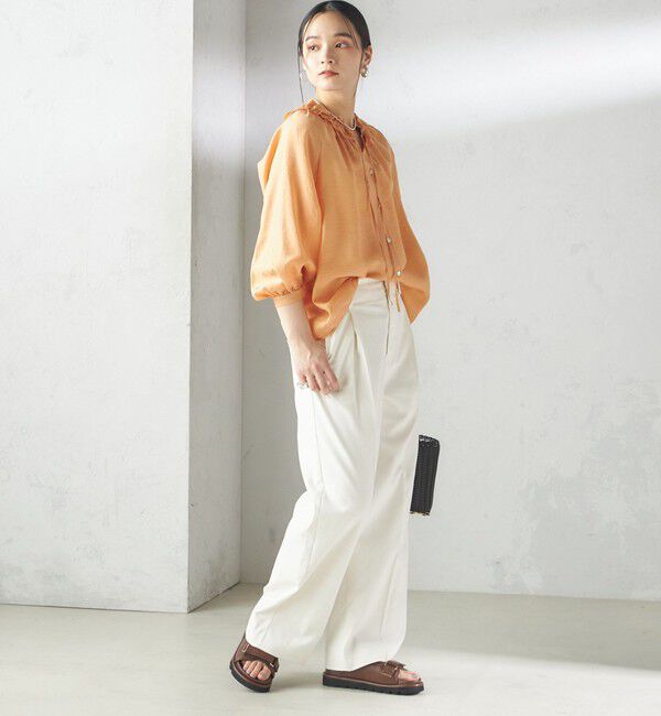 SHIPS for women「〈手洗い可能〉シルク混 シアー フリル ネック ギャザー ブラウス」|シャツ・ブラウス|