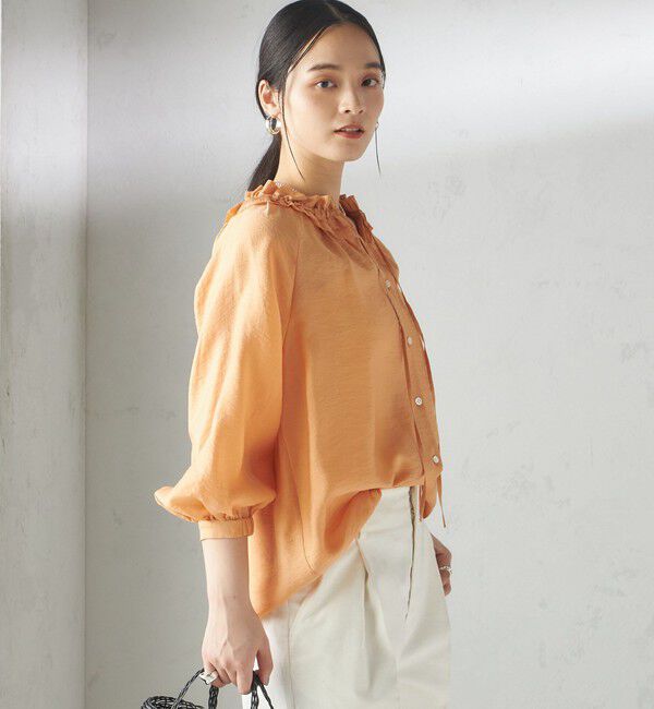 SHIPS for women「〈手洗い可能〉シルク混 シアー フリル ネック ギャザー ブラウス」|シャツ・ブラウス|