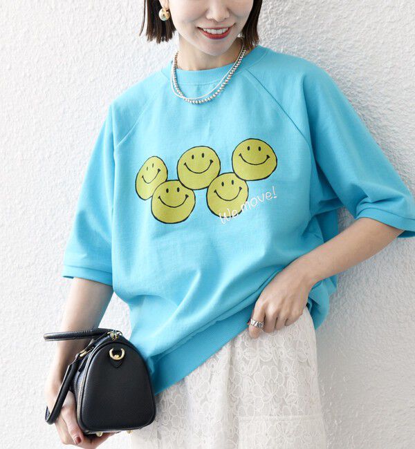 SHIPS any「【SHIPS any別注】athletic wear MASON: スマイルマーク/刺繍 スウェット Tシャツ◇」|Tシャツ・カットソー|ライトブルー