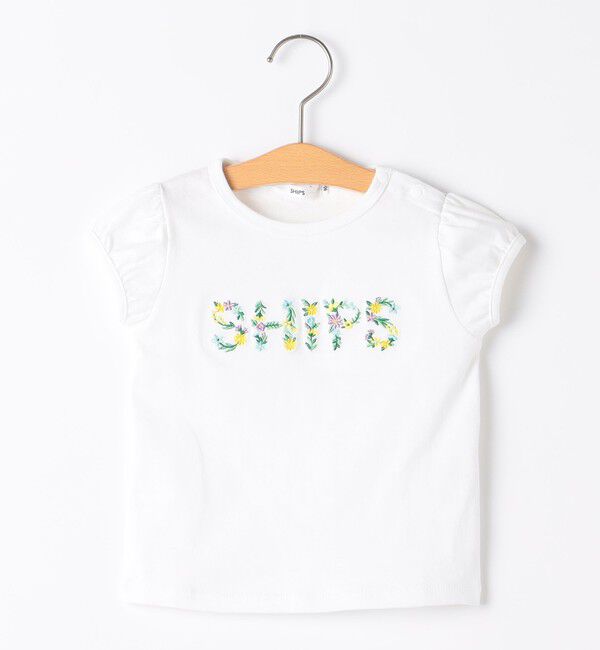 SHIPS KIDS「SHIPS KIDS:80～90cm / ガーリー 刺繍 ロゴ Tシャツ」|Tシャツ・カットソー|オフホワイト