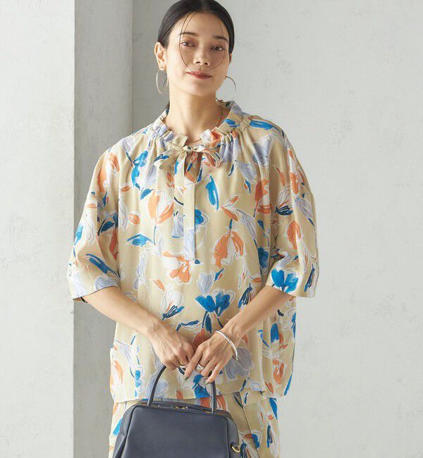 SHIPS for women「IPEKER 花柄 フリル ネック リボン 半袖 ブラウス」|シャツ・ブラウス|