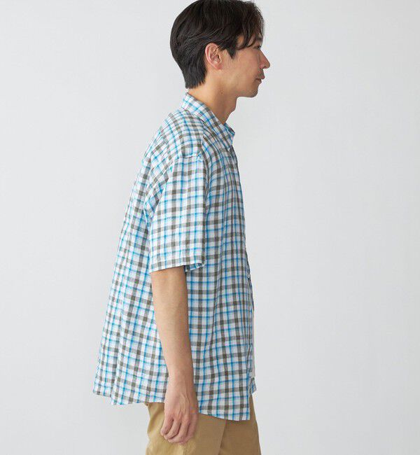 SHIPS「SHIPS: レイモンド レギュラーカラー リネン チェック ショートスリーブ シャツ」|シャツ・ブラウス|