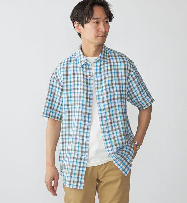 SHIPS「SHIPS: レイモンド レギュラーカラー リネン チェック ショートスリーブ シャツ」|シャツ・ブラウス|