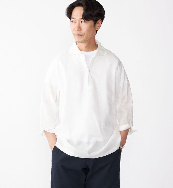SHIPS「SHIPS: フレックスリネン 7スリーブ カプリ シャツ」|シャツ・ブラウス|ホワイト