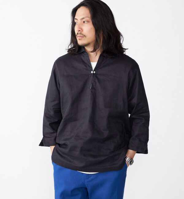 SHIPS「SHIPS: フレックスリネン 7スリーブ カプリ シャツ」|シャツ・ブラウス|ネイビー