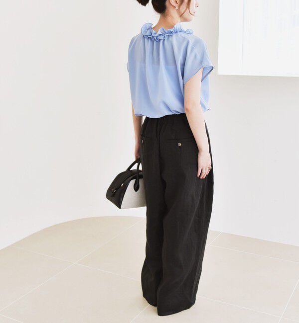 quaranciel「《追加予約》quaranciel:〈洗濯機可能〉フリルカラー リボン フレンチスリーブ ブラウス」|シャツ・ブラウス|