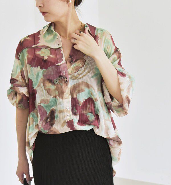 quaranciel「quaranciel:〈洗濯機可能〉シアー フラワー プリント シャツ ブラウス」|シャツ・ブラウス|