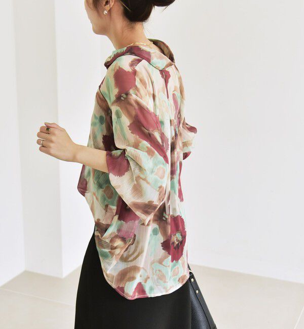 quaranciel「quaranciel:〈洗濯機可能〉シアー フラワー プリント シャツ ブラウス」|シャツ・ブラウス|