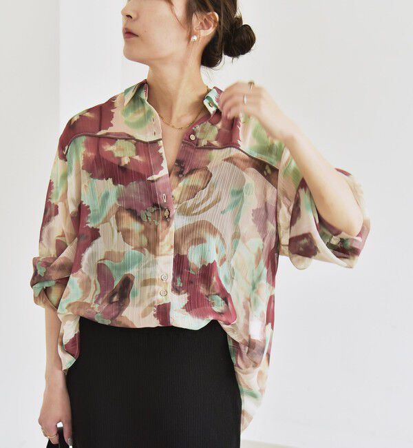 quaranciel「quaranciel:〈洗濯機可能〉シアー フラワー プリント シャツ ブラウス」|シャツ・ブラウス|