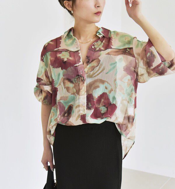 quaranciel「quaranciel:〈洗濯機可能〉シアー フラワー プリント シャツ ブラウス」|シャツ・ブラウス|
