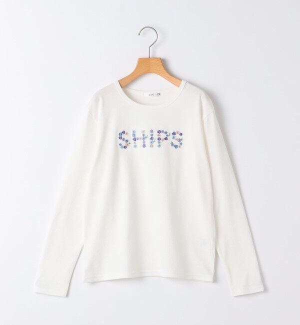 SHIPS KIDS「SHIPS KIDS:140～150cm / フラワー 刺繍 ロゴ 長袖 Tシャツ」|Tシャツ・カットソー|オフホワイト
