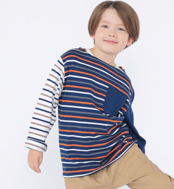 SHIPS KIDS「SHIPS KIDS:100～130cm/クレイジー ボーダー ロングスリーブ Tシャツ」|Tシャツ・カットソー|