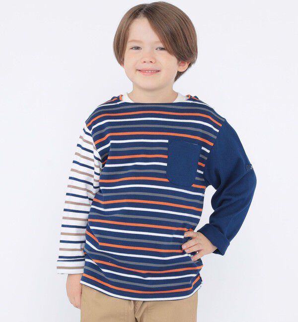 SHIPS KIDS「SHIPS KIDS:100～130cm/クレイジー ボーダー ロングスリーブ Tシャツ」|Tシャツ・カットソー|