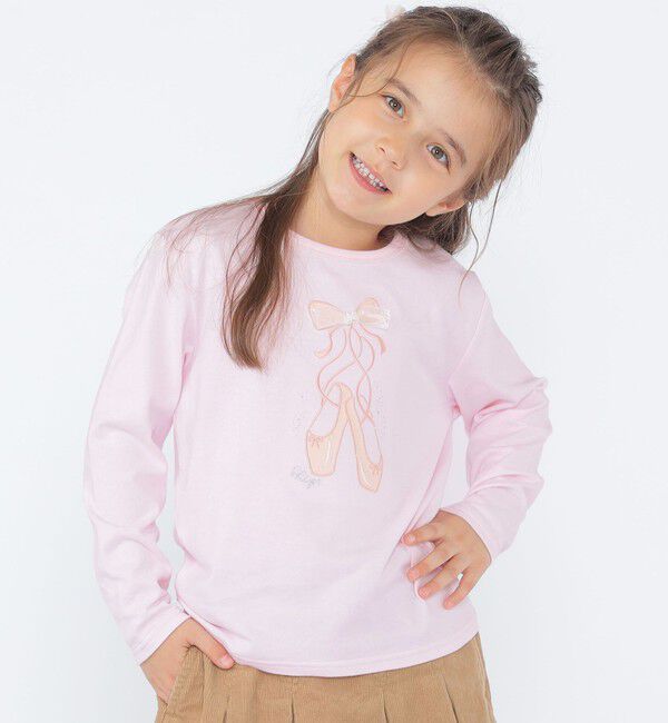 SHIPS KIDS「SHIPS KIDS:100～130cm / バレエシューズ デザイン 長袖 Tシャツ」|Tシャツ・カットソー|ライトピンク
