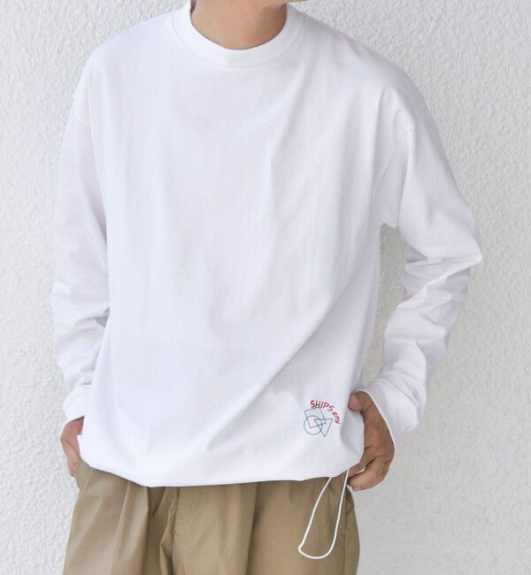 SHIPS any「SHIPS any: オーガニック コットン ワンポイント ロゴ プリント&times;刺繍 スピンドル Tシャツ(ロンT)◇」|Tシャツ・カットソー|