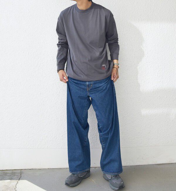 SHIPS any「SHIPS any: オーガニック コットン ワンポイント ロゴ プリント&times;刺繍 スピンドル Tシャツ(ロンT)◇」|Tシャツ・カットソー|