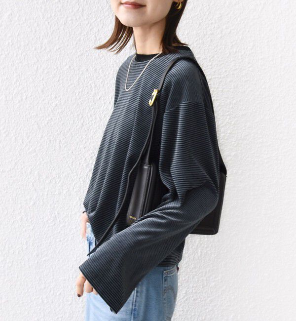 SHIPS for women「〈手洗い可能〉コットン ポリエステル ベロア ワイド スリーブ ボーダー」|Tシャツ・カットソー|