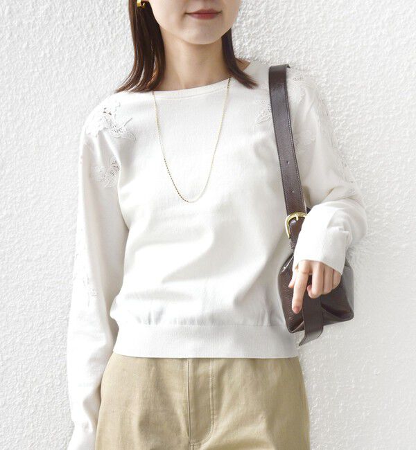 SHIPS for women「【WEB限定】〈手洗い可能〉ショルダー レース コンビ ニット プルオーバー」|ニット・セーター|