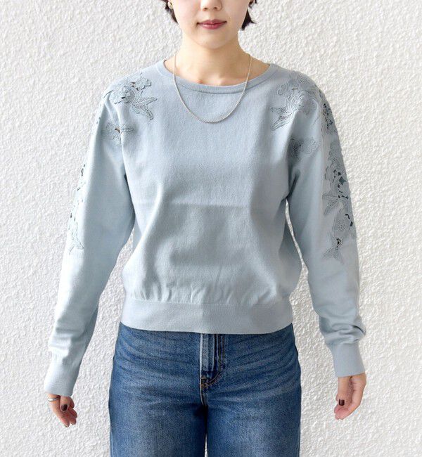 SHIPS for women「【WEB限定】〈手洗い可能〉ショルダー レース コンビ ニット プルオーバー」|ニット・セーター|