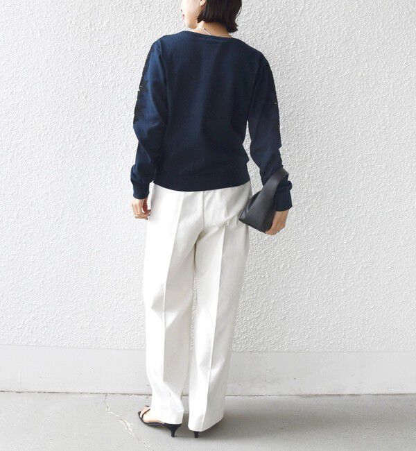 SHIPS for women「【WEB限定】〈手洗い可能〉ショルダー レース コンビ ニット プルオーバー」|ニット・セーター|