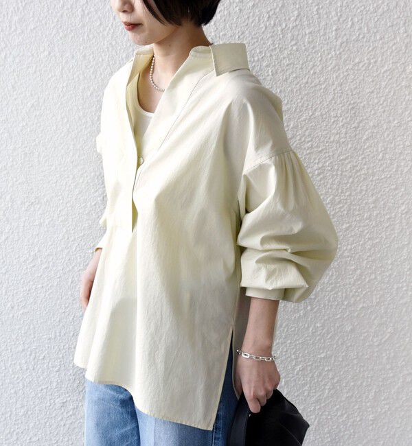 SHIPS for women「〈手洗い可能〉無地 / ストライプ サイド スリット スキッパー コットン シャツ」|シャツ・ブラウス|