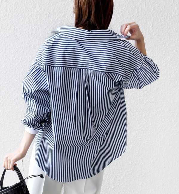 SHIPS for women「〈手洗い可能〉無地 / ストライプ サイド スリット スキッパー コットン シャツ」|シャツ・ブラウス|