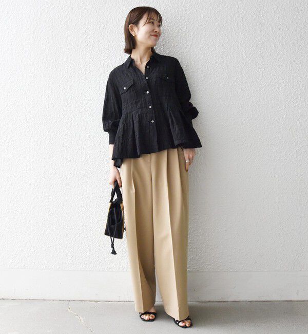 SHIPS any「《予約》SHIPS any:〈手洗い可能〉シアー チェック レギュラーカラー ペプラム シャツ」|シャツ・ブラウス|