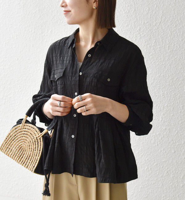 SHIPS any「《予約》SHIPS any:〈手洗い可能〉シアー チェック レギュラーカラー ペプラム シャツ」|シャツ・ブラウス|