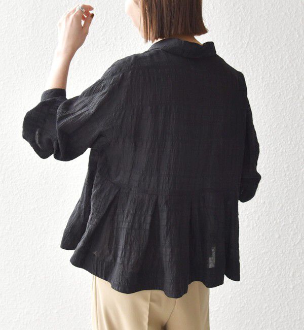 SHIPS any「《予約》SHIPS any:〈手洗い可能〉シアー チェック レギュラーカラー ペプラム シャツ」|シャツ・ブラウス|