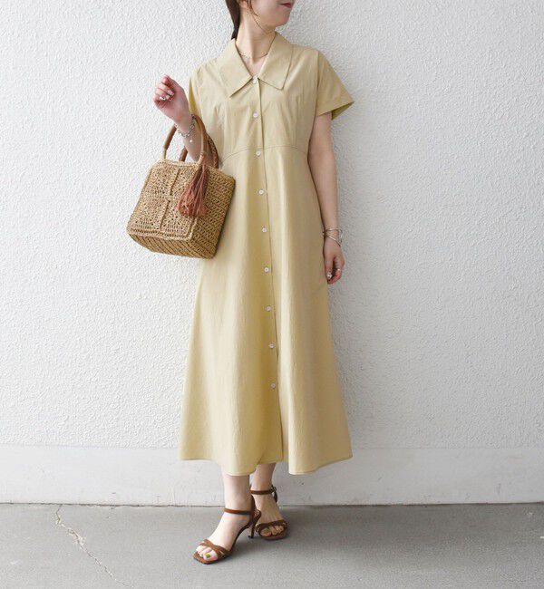 SHIPS any「《予約》SHIPS any:〈洗濯機可能〉フラットカラー Vネック フレア ワンピース 2」|ワンピース|