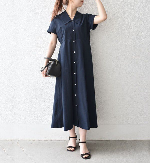 SHIPS any「《予約》SHIPS any:〈洗濯機可能〉フラットカラー Vネック フレア ワンピース 2」|ワンピース|